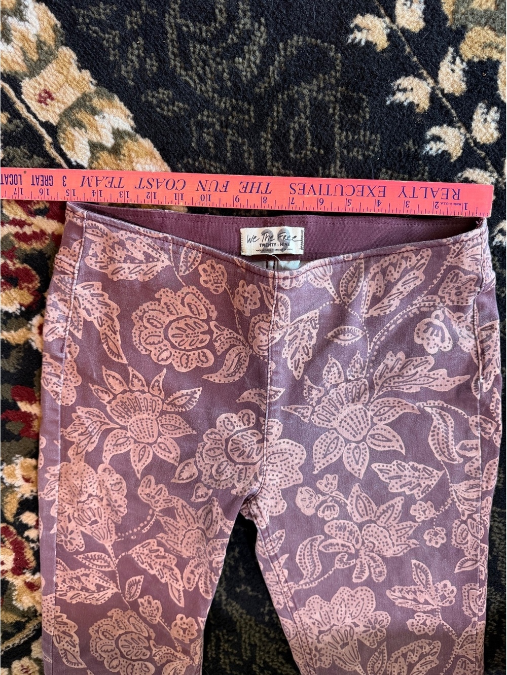 We the Free floral purple and pink boho hippie flared bell bottom stretch jeans - Picture 3 of 8